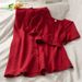 Women's Clothing Retro Wrinkled Two Piece Suit With V Neck Short Top + High Waist Single Breasted Skirt_ecoleips.com