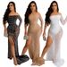 new style sexy one-shoulder see-through rhinestone high slit dress nightclub party style_ecoleips.com