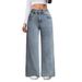 Cross-border 2026 Spring/Summer Pink Bow Embroidered Back Pocket Jeans, American Style Loose High-Waisted Wide-Leg Jeans_ecoleips.com