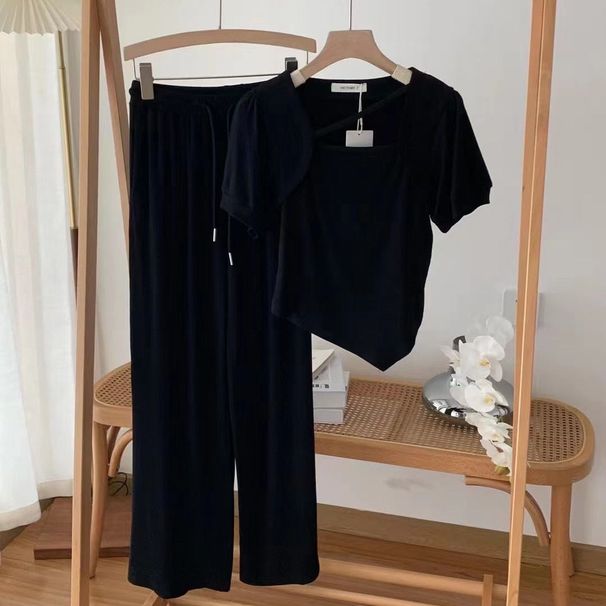 Women's Clothing Short Sleeved For Women Wide Leg Pants Two Piece Suit_ecoleips.com