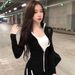 Casual Sports Pants With Side Stripes, Zippered Half-high Collar Sweatshirt Women, Long-sleeved, Slim-fit, Suitable_ecoleips.com