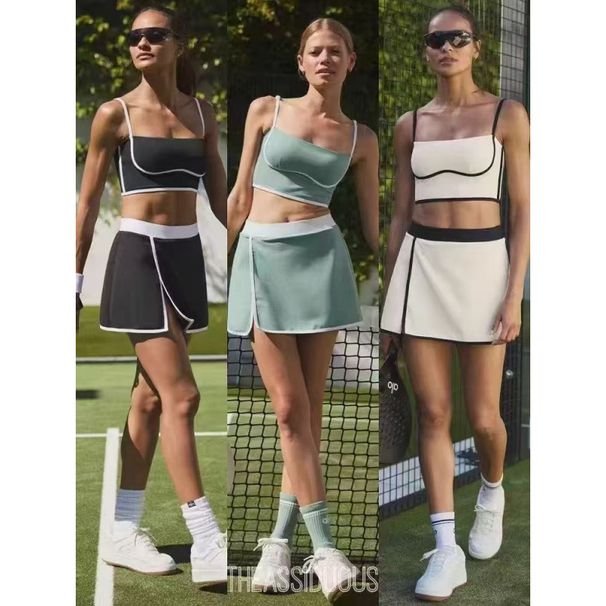 Women's Clothing Women's Contrast Color Tennis Dress Set - Sleeveless Top With Sport Skirt Outfit_ecoleips.com