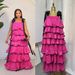 Women's Clothing Spring New Sleeveless Solid Color Wide Strap Long Loose Ruffle Cake Dress Fashion_ecoleips.com