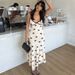 Talenza Summer Lace Print Dress Sexy V-neck Contrast Sleeveless Spaghetti Strap Dress Retro Hot Girl Lace Patchwork Women Dress_ecoleips.com