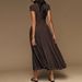 French Elegant Stand Collar A-Line Party Dress Spring Solid High Waist Pleated Long Dress Summer Short Sleeve Women's Maxi Dress_ecoleips.com