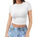 Women's Round Neck Short Sleeve T-Shirt Fashionable Thin Pullover Milk Silk Top For Hot Summer Baring Design_ecoleips.com