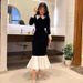 Black Slim Fit Mermaid Long Dress 2024 Autumn European American Style Polyester Muslim Dress for Women_ecoleips.com