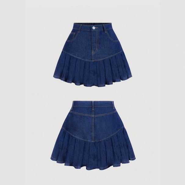High Waisted Denim Mini Skirt for Women Ruffled A-Line Bodycon Pleated Summer Style Versatile New Fashion Trend_ecoleips.com