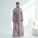 Elegant Floral Printed Cardigan V-Neck Long Sleeve Blouse with Matching Head Wrap plus Size Women's Cardigan Set (Blue Lilac Brown Purple) S M L XL_ecoleips.com