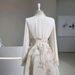 Women's Clothing New Women's Clothing V Neck Waist Slim Shirt Long Sleeve Printed Long Skirt_ecoleips.com