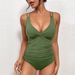 Women's Sexy V-Neck One-Piece Swimsuit - Tummy Control Bathing Suit, Retro High Waist Swimwear For Women_ecoleips.com