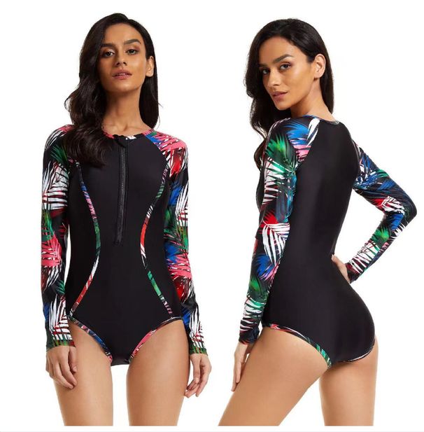 Women's One Piece Long Sleeve Swimsuit Sun Protection Export Quality Surfing Suit Sexy Swimwear Aoni Flower Hot Spring Diving Suit_ecoleips.com