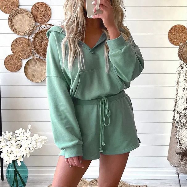 2026 New Model Foreign Trade Casual Fashion Hoodie Cross-Border Shorts Long Sleeve Tie Two-Piece Set_ecoleips.com