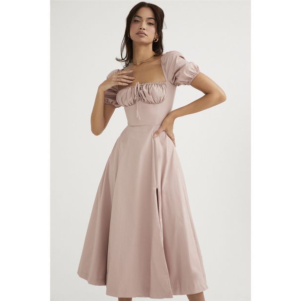 In-stock European And American Sexy Women's Clothing, Square-neck Puff-sleeve French Floral Dress_ecoleips.com