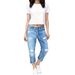 "Plus Size High Waist Stretch Ripped Jeans For Women - Trendy Streetwear With Multi-Button Detail & Comfort Fit"_ecoleips.com