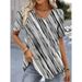 Summer V-Neck T-Shirt Fashion Women Short Sleeves 3D Printed Top Tee Casual Loose Black White Fashion Streetwear Female Pullover_ecoleips.com