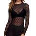 Aria Basics Aria Basics European And American Hot Lace T-Shirt For Women Club Mesh Top Cross-Border Net Sand See-Through Base Shirt_ecoleips.com