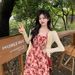 French-style Long New Summer 2025 Collection, Japanese-inspired Elegant Waist-cinching Dress, Vintage Rose Floral Print_ecoleips.com