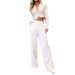 Women's Clothing autumn new fashion home simple asymmetric long pure white trousers_ecoleips.com