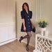 Women's Short Sleeve Tweed A-Line Dress With High Waist For Casual Office Wear In Navy Black Burgundy_ecoleips.com