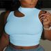 Women's Clothing Green Solid Color High Waist Stitching Pullover Navel Exposed Round Neck Slim Fit Small Short Vest_ecoleips.com