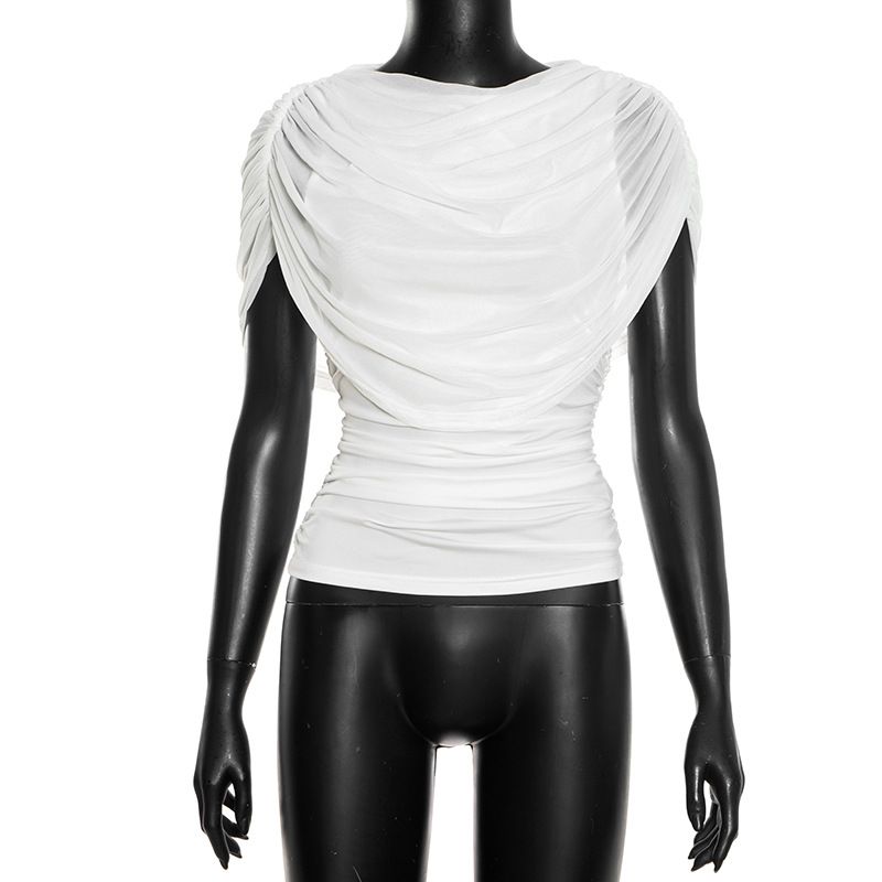 Women's Cross-Over Collar Draped Slim Fit Sleeveless Top European American Style Autumn Winter New Scarf Trendy_ecoleips.com