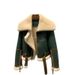 Women's Winter Shearling Jacket With Contrast Collar, Short Faux Leather Coat With Fur Trim, Green Biker Style Outerwear_ecoleips.com
