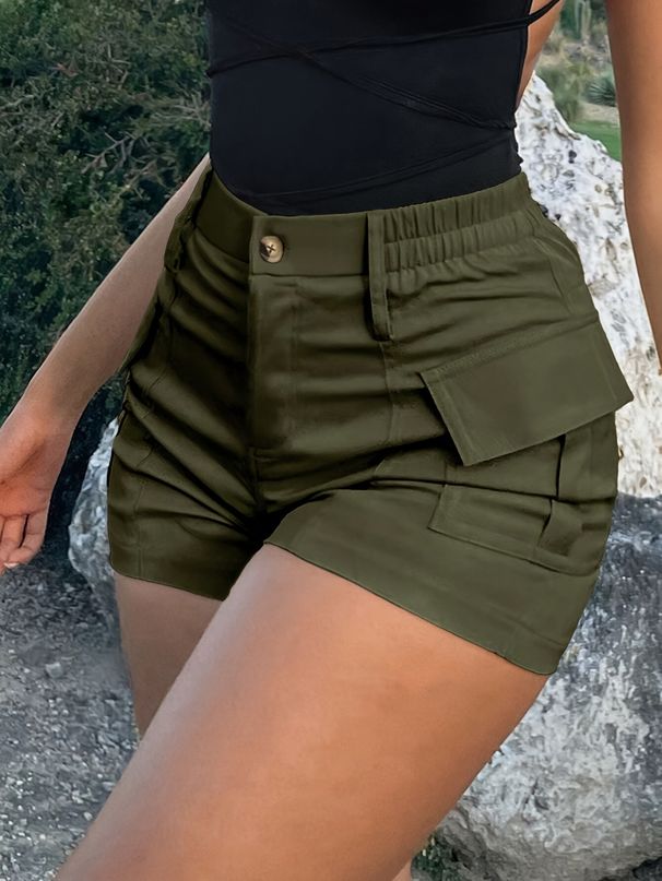 Casual High-Waisted Button Shorts For Women With Pockets Style Street Work Shorts_ecoleips.com