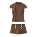 Women's American Style Polka Dot Short Sleeve Top And Shorts Set Summer Fashion Casual Two-Piece Outfit For Adults_ecoleips.com