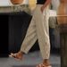 Suitable For All Seasons Spring And Autumn New Women's Cotton Linen Solid Color Fashion Casual Daily Side Pocket Hem Hollow Button Long Pants_ecoleips.com
