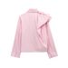 Women's Puff Sleeve Poplin Shirt – Vintage Elegance With Unique Shoulder Detail, Relaxed Fit, Breathable Polyester, Pink Blouse For Work & Casual_ecoleips.com