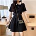 Women's Contrast Collar Polo Dress Summer Short Sleeve Button Front A Line Casual Mini Dress_ecoleips.com