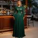 Women's Elegant Printed Slim Fit Long Sleeve Dress Round Neck Ruched Detail Spring New Style Clothing_ecoleips.com