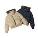 Women's Clothing Women's Thickened Hooded Faux Fur Collar Short Jacket - Vintage Style Cozy Winter Coat (Navy Blue, Khaki)_ecoleips.com