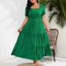 Women's Clothing Puff Sleeve Square Neck Back Pleated Short Sleeve Pocket Dress_ecoleips.com