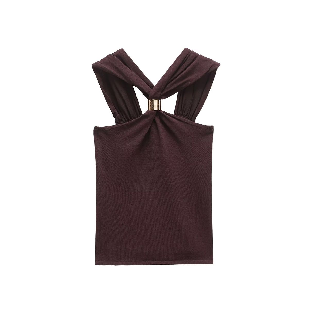 Women's Clothing Elegant Slim Fit Halter Neck Top Gold Embellished Trim Summer Women's Clothing 4 Colors For Formal & Casual For Women_ecoleips.com