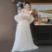 Elegant Off-Shoulder Bridal Gown For Wedding & Banquet - Lightweight Champagne Dress With Empire Waist_ecoleips.com