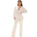 Women's New Fashion Sexy V-Neck Sequin Jumpsuit Wide-Leg Long Pants_ecoleips.com