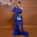 Verve K10374 Fashion Women's Long Skirt Asymmetric Neck Patch Dress_ecoleips.com