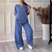 Women's Clothing Solid Color Cotton And Linen Casual Pants Suit_ecoleips.com