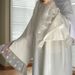 Elegant White Satin Maxi Dress With Lace & Daisy Embroidery - Modest Long Sleeve Abaya For Women (S/M/L/XL)_ecoleips.com