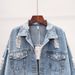 Women's Distressed Denim Jacket, Casual Loose Fit Ripped Jean Coat, Long Sleeve Button Down Trucker Jacket, Daily Streetwear Outwear For Spring Autumn_ecoleips.com