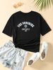 Women's Casual Black T-Shirt round Neck Short Sleeve Breathable Cotton Polyester Loose Fit Letter Print Sporty Top for Spring/Autumn & Summer_ecoleips.com