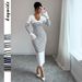 Women's Clothing Elegant Striped Midi Dress High Waist Slim Fit Long Sleeve Work Dress Wrinkle-Free Polyester(White/Navy/Black/Khaki/Beige, S-XL_ecoleips.com