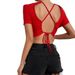 Voya Women's Sexy Backless Ultra Short Sleeved T-shirt With Exposed Belly Button Top_ecoleips.com