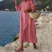 Women's Linen Blend Shirt Dress – Oversized Long Sleeve Button-Down Tunic (S-5XL, White/Pink/Black/Brown/Navy)_ecoleips.com