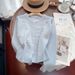 Women's Light Blue Cherry Embroidery Knit Cardigan, Long Sleeve Crew Neck Pearl Button Sweater, Soft Fuzzy Casual Daily Wear Cropped Knitwear For Euro_ecoleips.com