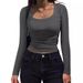 2024 New European And American Style Ribbed Slim Fit Long Sleeve Square Neck For Women Cross-Border Women's_ecoleips.com
