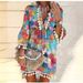 Women's Clothing New Printed V Neck Pink Pullover Temperament Commuter Tassel Dress_ecoleips.com