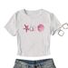 Women's Summer Short Sleeve Crop Top With Starfish & Seashell Print - Sweet & Spicy Style, Comfortable Polyester Fabric, Round Neck, Casual & Vacation_ecoleips.com
